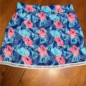 Pebble Beach Medium Navy Floral Mini Skort with Coral & Aqua Blooms
